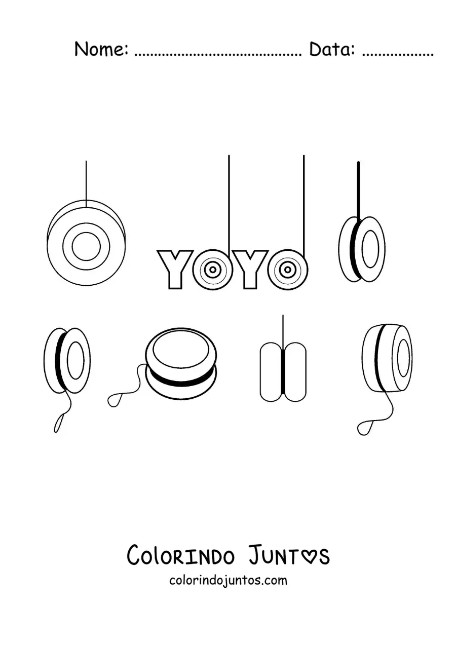 Desenho para colorir de a palavra ioiô e vários ioiôs