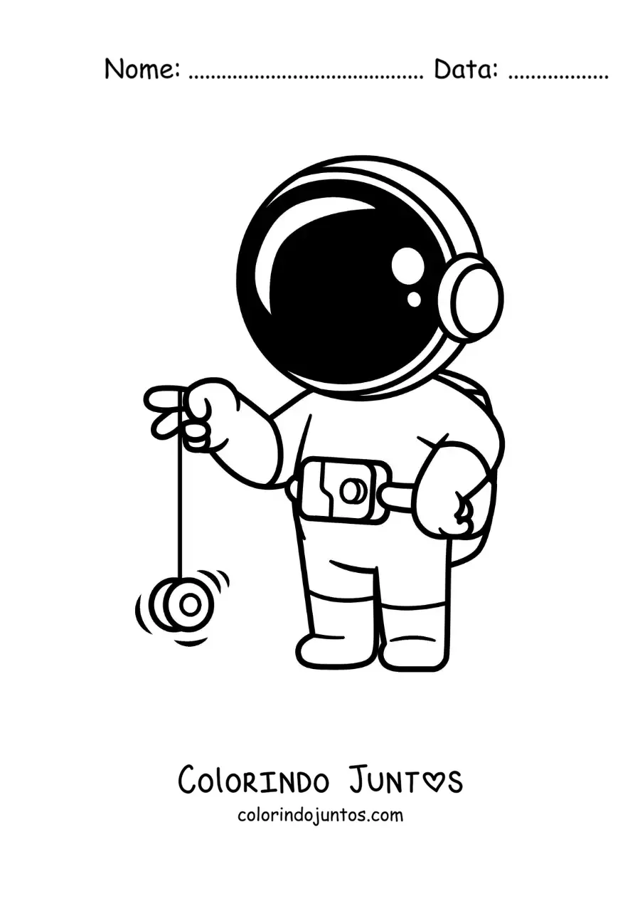Desenho para colorir de astronauta animado brincando com um ioiô