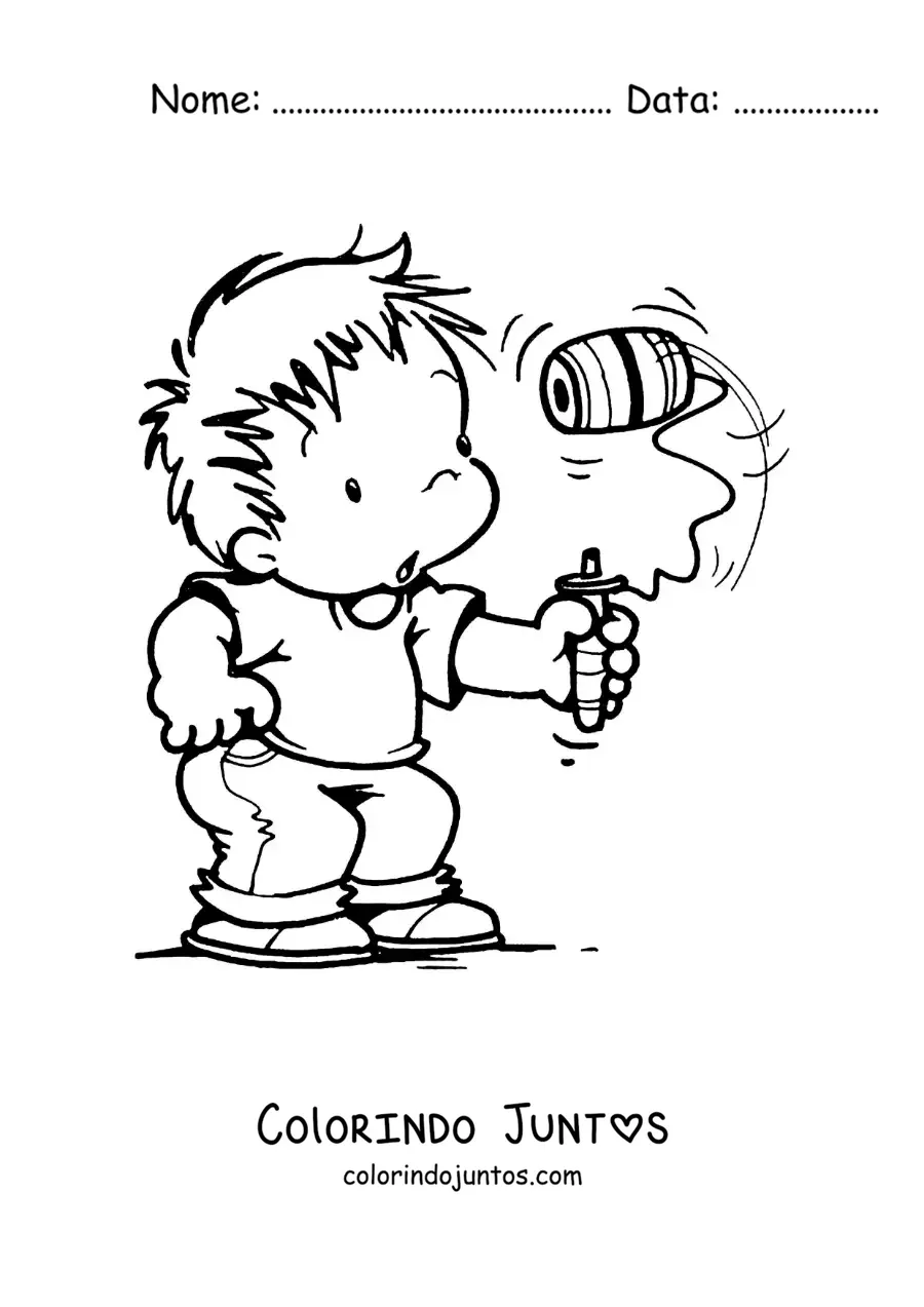 Desenho para colorir de menino brincando de perinola