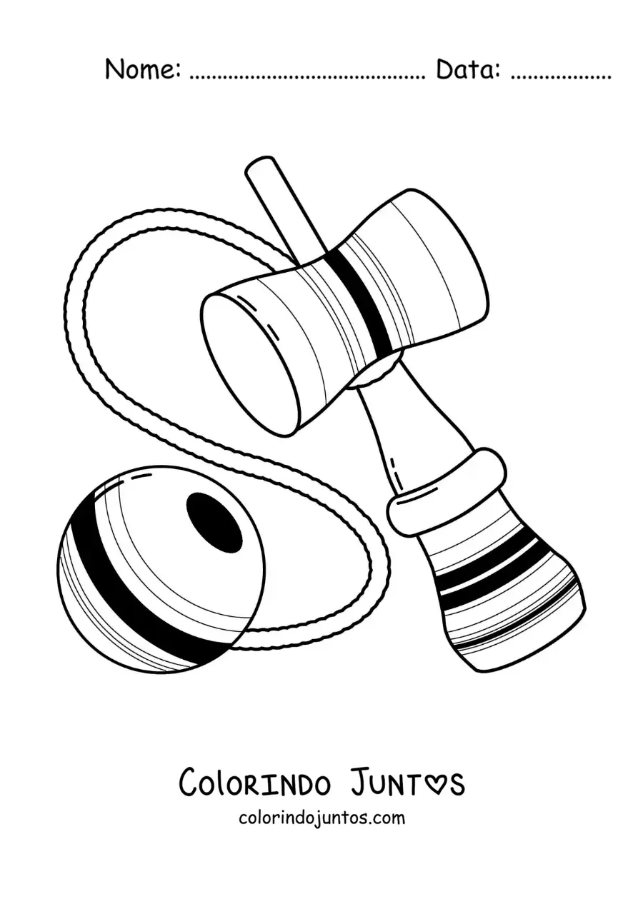 Desenho para colorir de kendama japonês