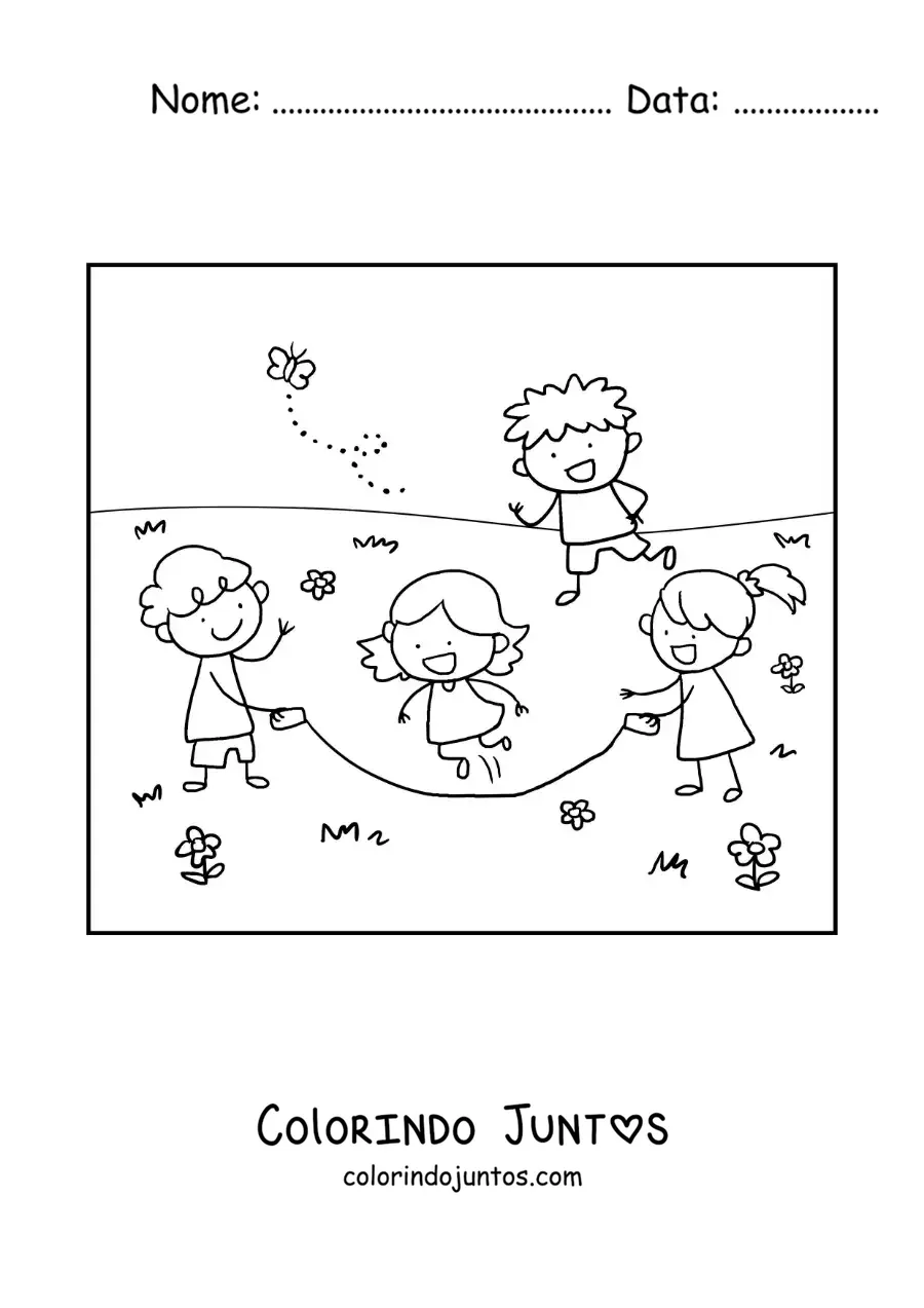 Desenho para colorir de crianças pulando corda em um parque
