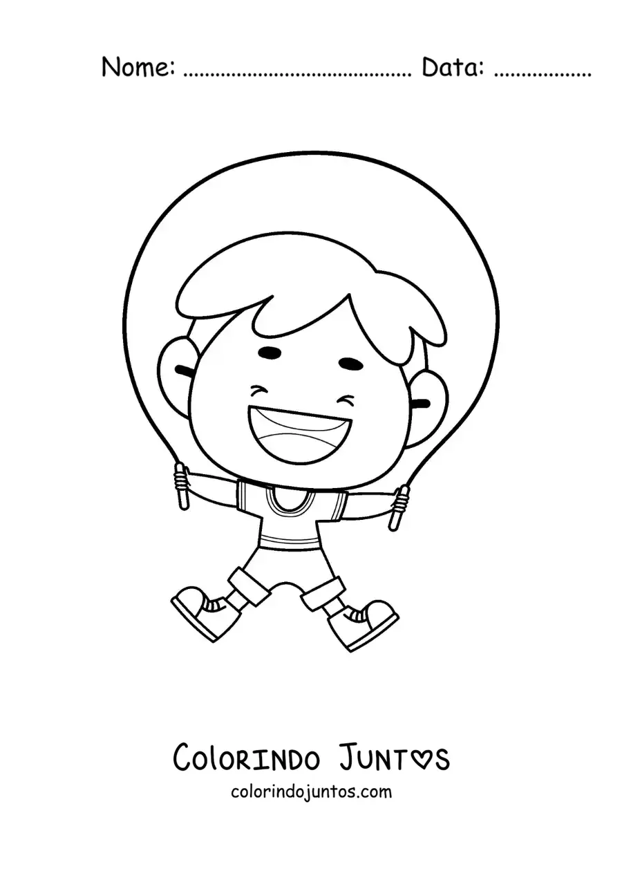 Desenho para colorir de menino animado pulando corda