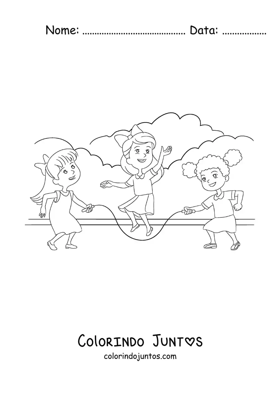 Desenho para colorir de crianças pulando corda em um parque