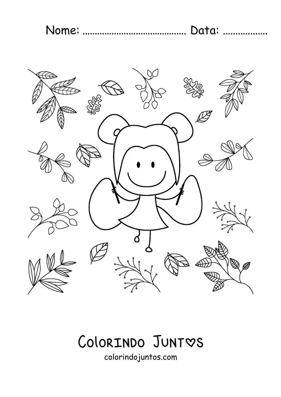 Desenho para colorir de menina animada pulando corda