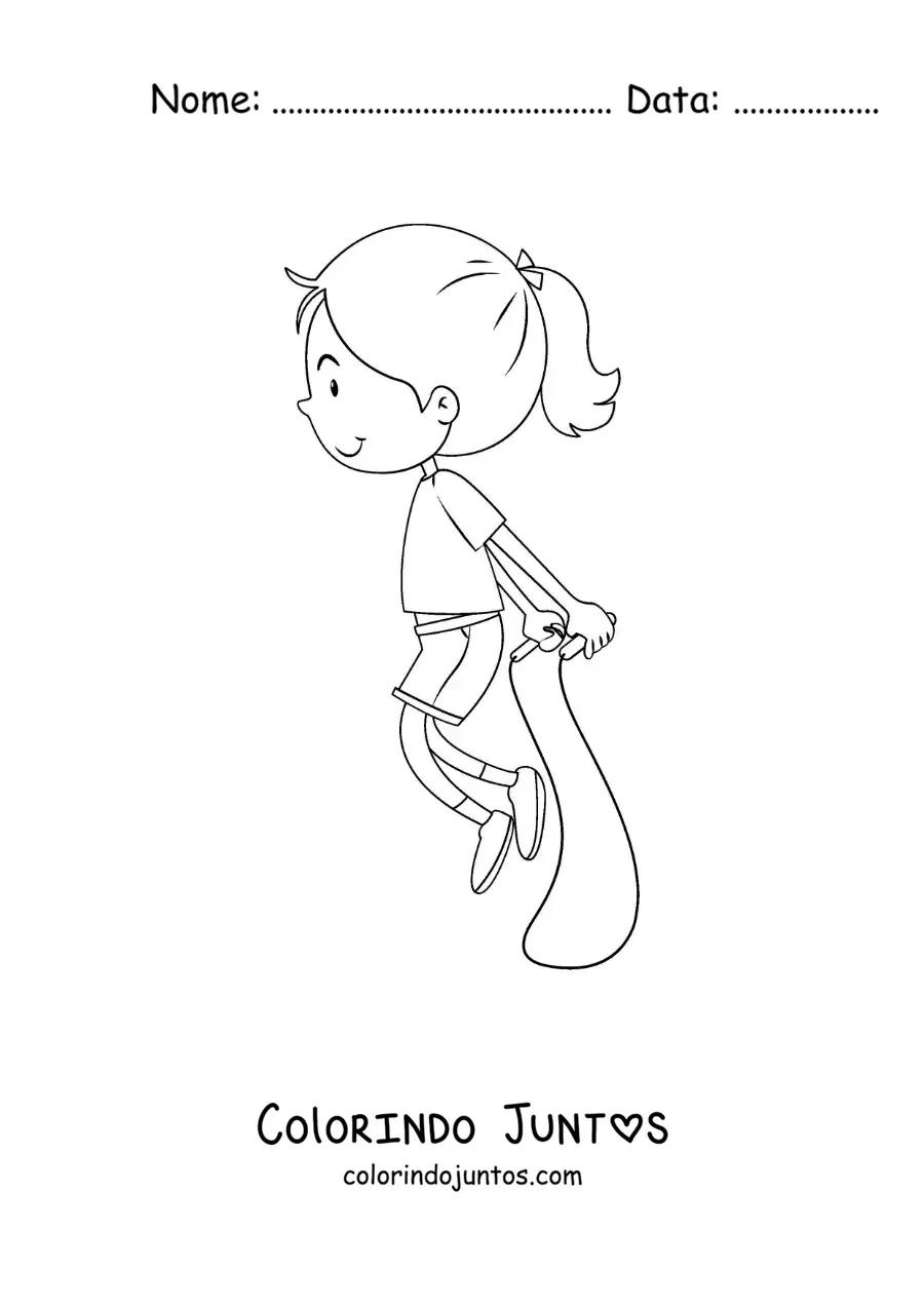Desenho para colorir de menina animada pulando corda