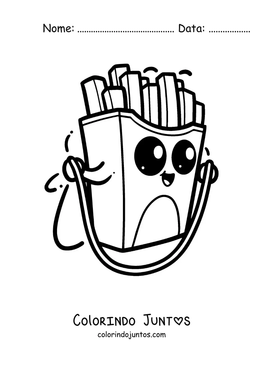 Desenho para colorir de batatas fritas kawaii animadas pulando corda