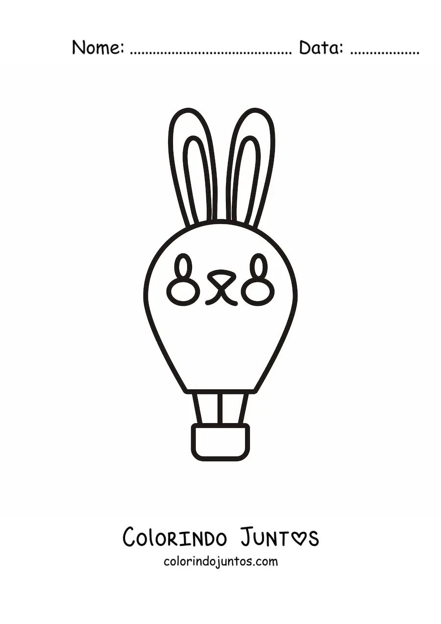 Desenho para colorir de um balao de ar quente em forma de coelho kawaii