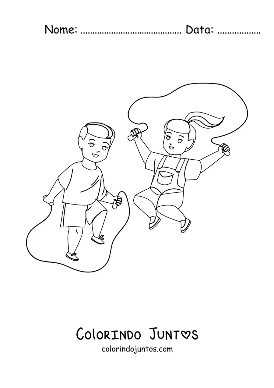 Desenho para colorir de crianças pulando corda