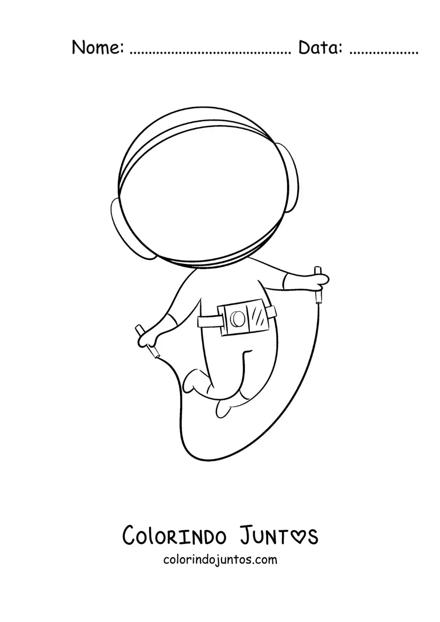 Desenho para colorir de astronauta pulando corda