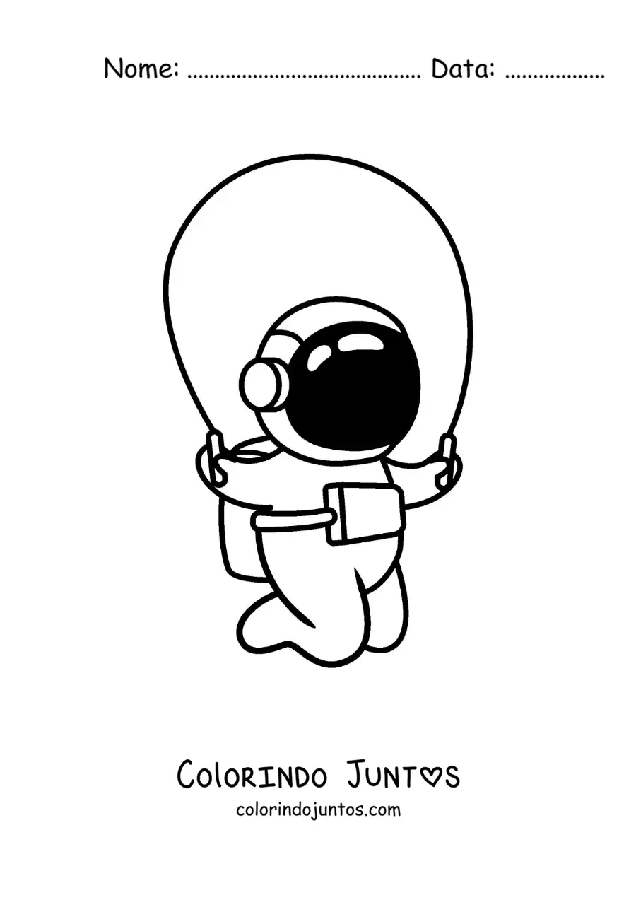Desenho para colorir de astronauta animado pulando corda