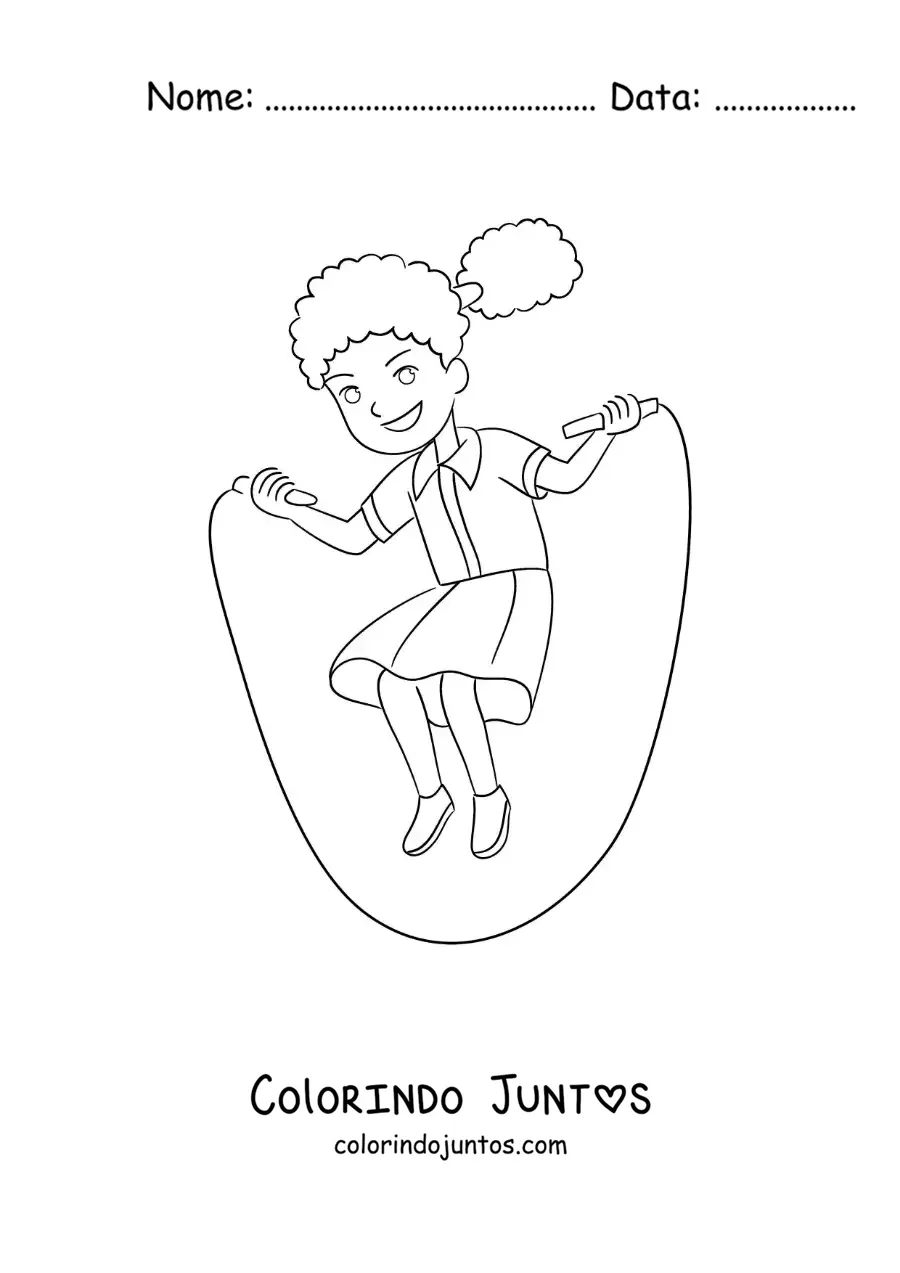 Desenho para colorir de uma menina pulando corda