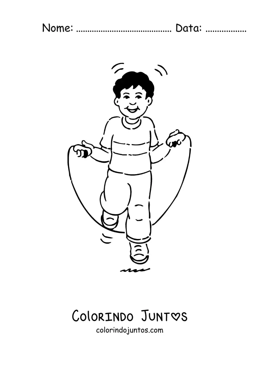 Desenho para colorir de um menino pulando corda