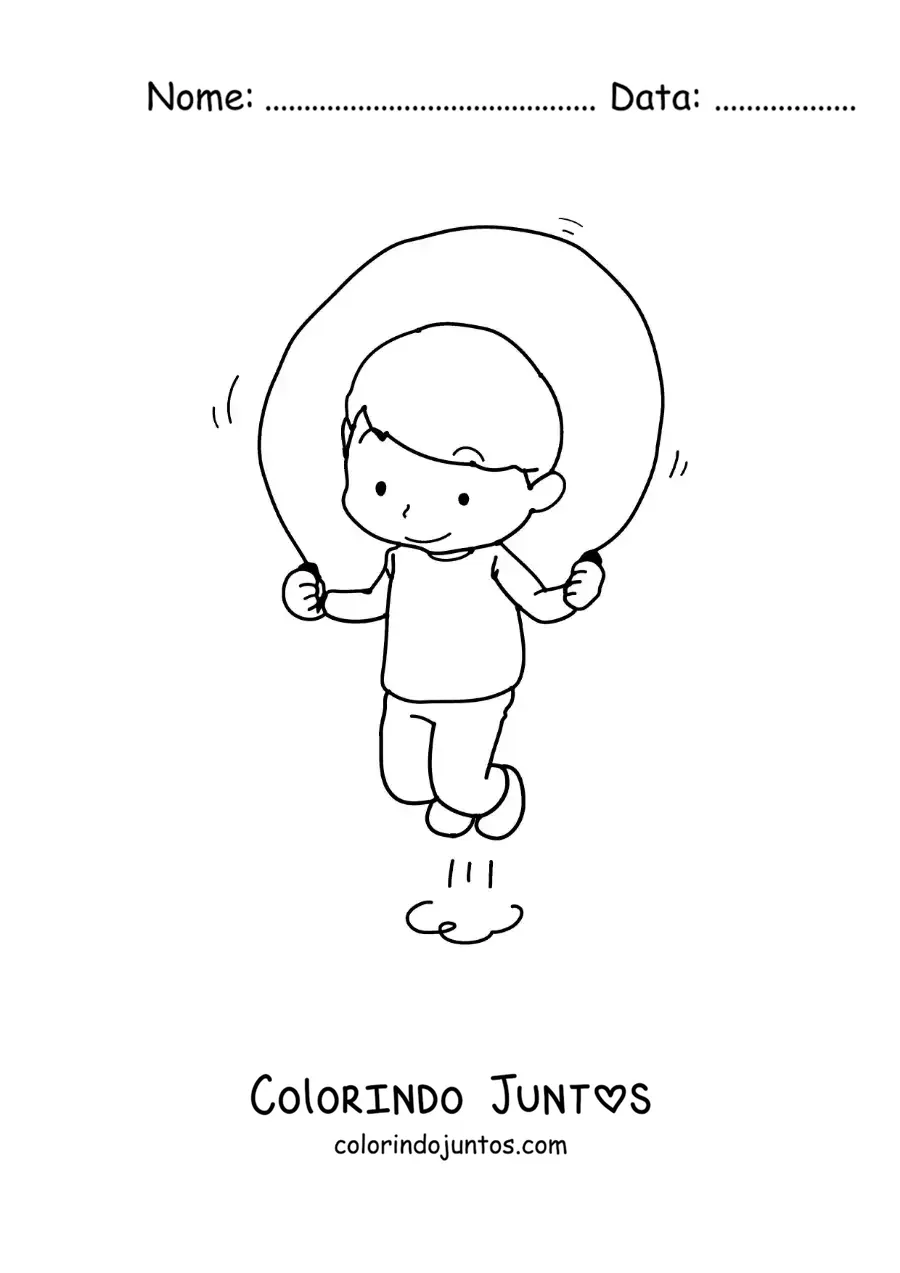 Desenho para colorir de um menino pulando corda