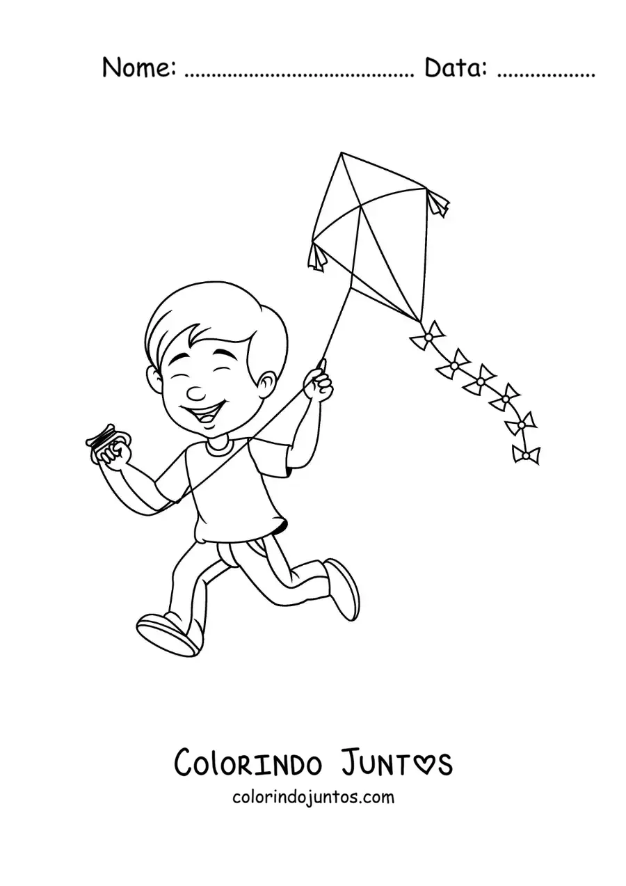 Desenho para colorir de menino soltando pipa