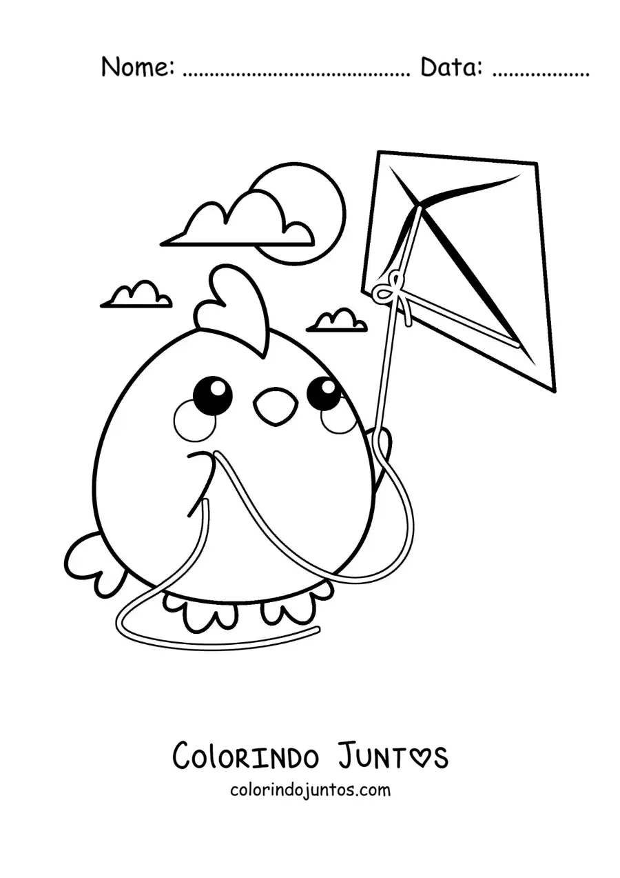 Desenho para colorir de galinha animada soltando pipa