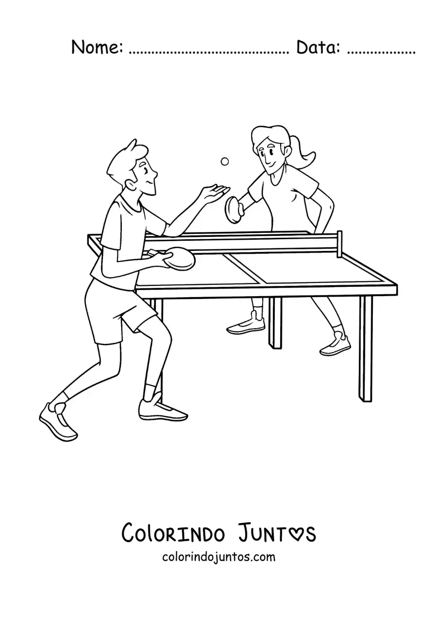 Desenho para colorir de crianças jogando tênis de mesa