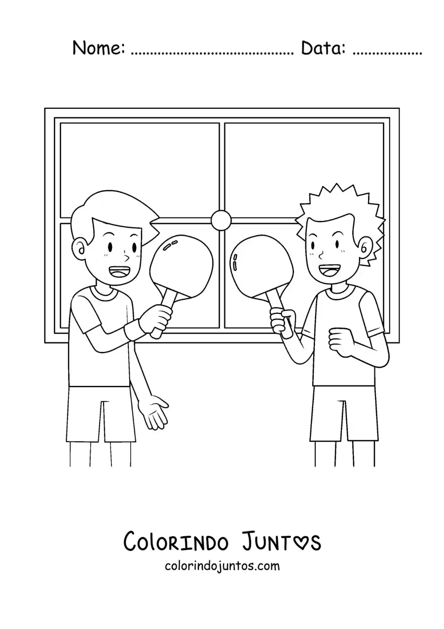 Desenho para colorir de dois meninos jogando pingue-pongue