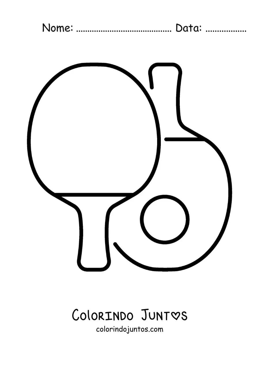 Desenho para colorir de bola e raquetes de pingue-pongue