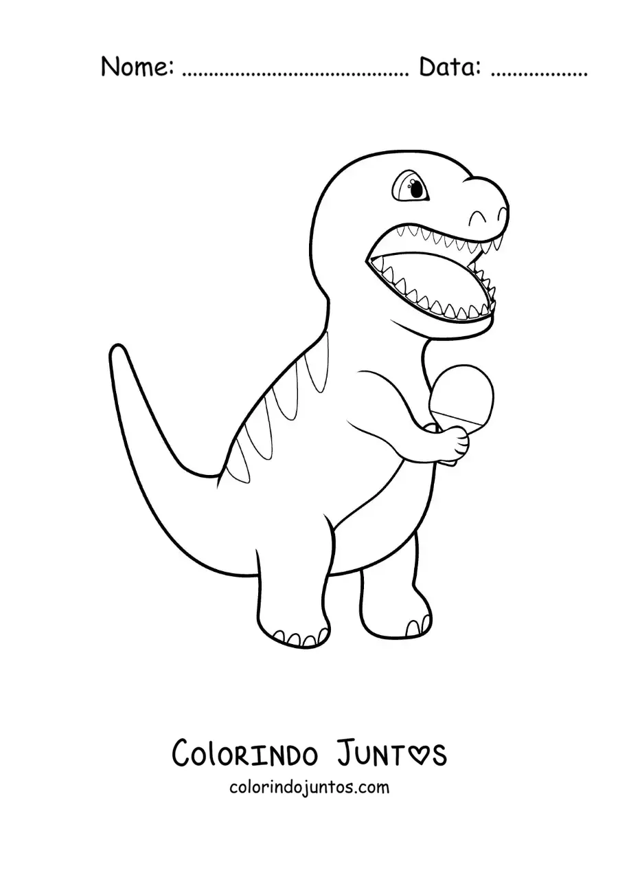 Desenho para colorir de dinossauro animado jogando tênis de mesa