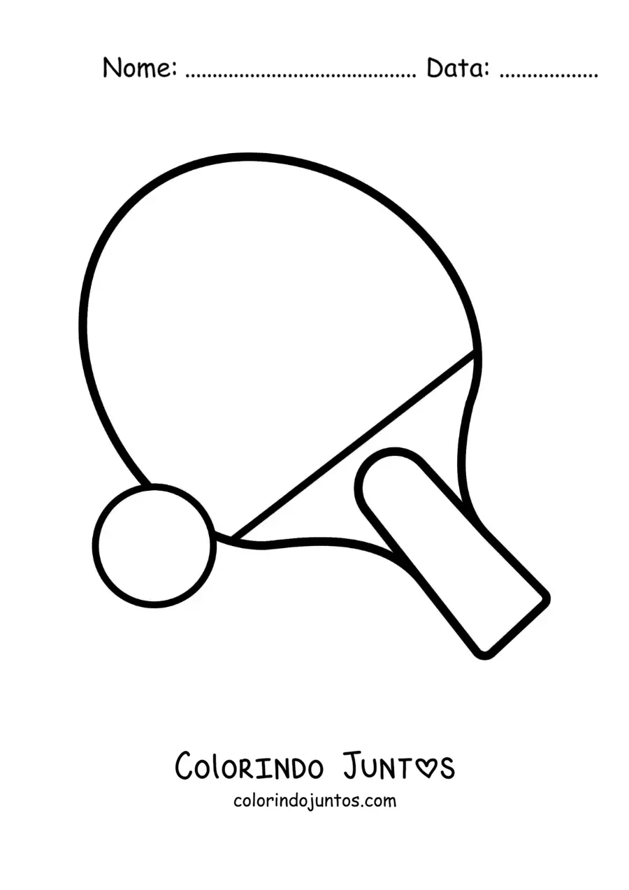 Desenho para colorir de raquete e bola de tênis de mesa