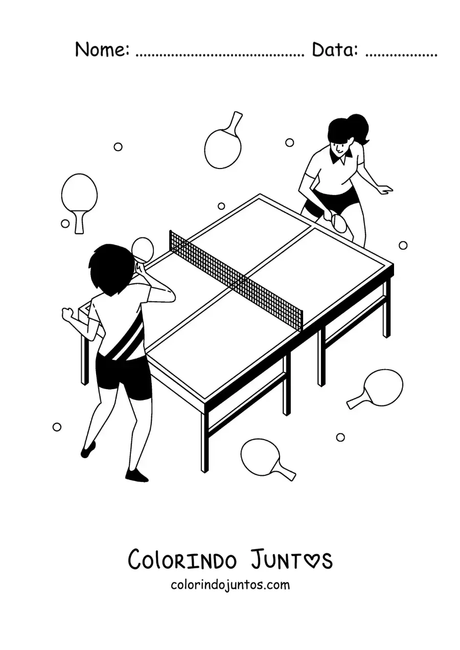 Desenho para colorir de meninas jogando pingue-pongue