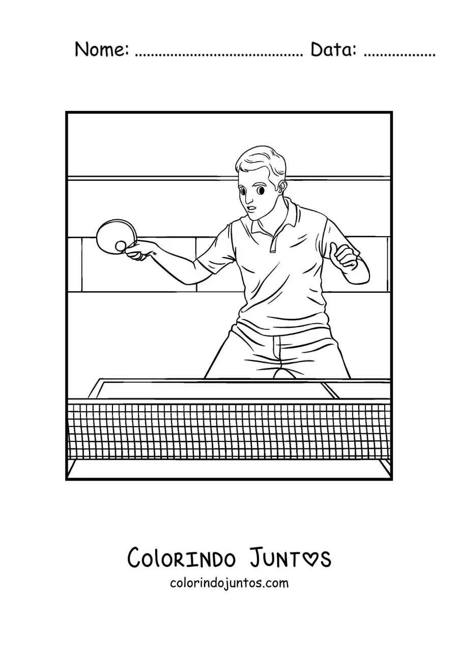 Desenho para colorir de menino jogando pingue-pongue