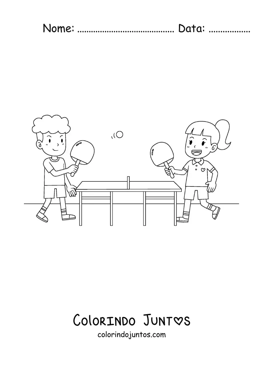 Desenho para colorir de crianças em uma partida de pingue-pongue