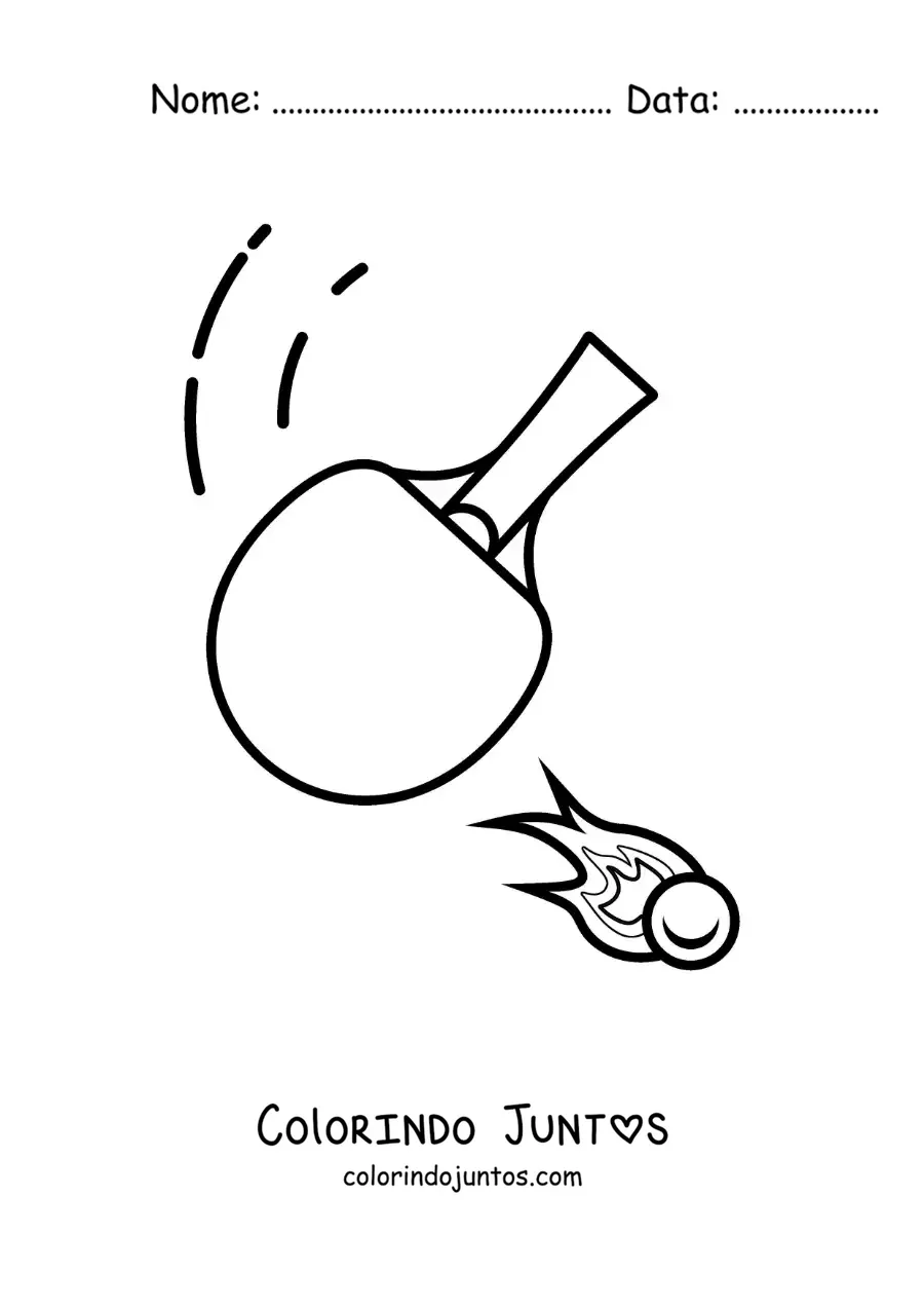Desenho para colorir de raquete de pingue-pongue rebatendo a bola