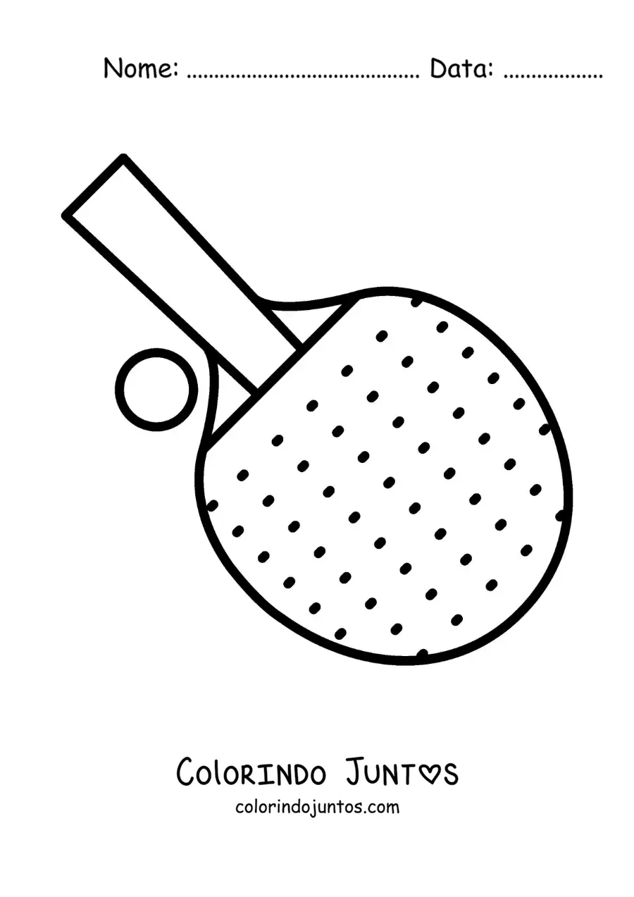 Desenho para colorir de raquete e bola de tênis de mesa
