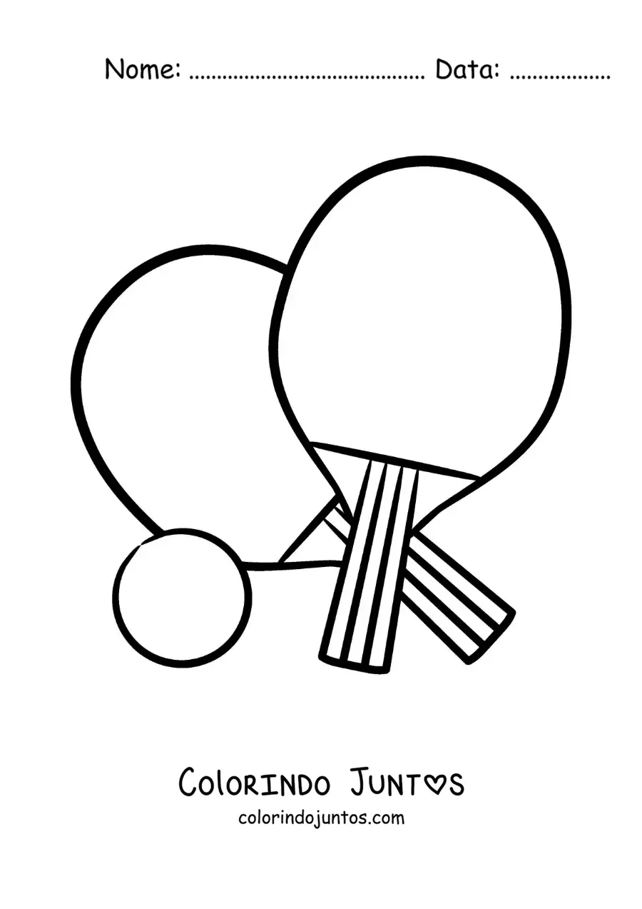 Desenho para colorir de raquetes e bola de pingue-pongue grandes