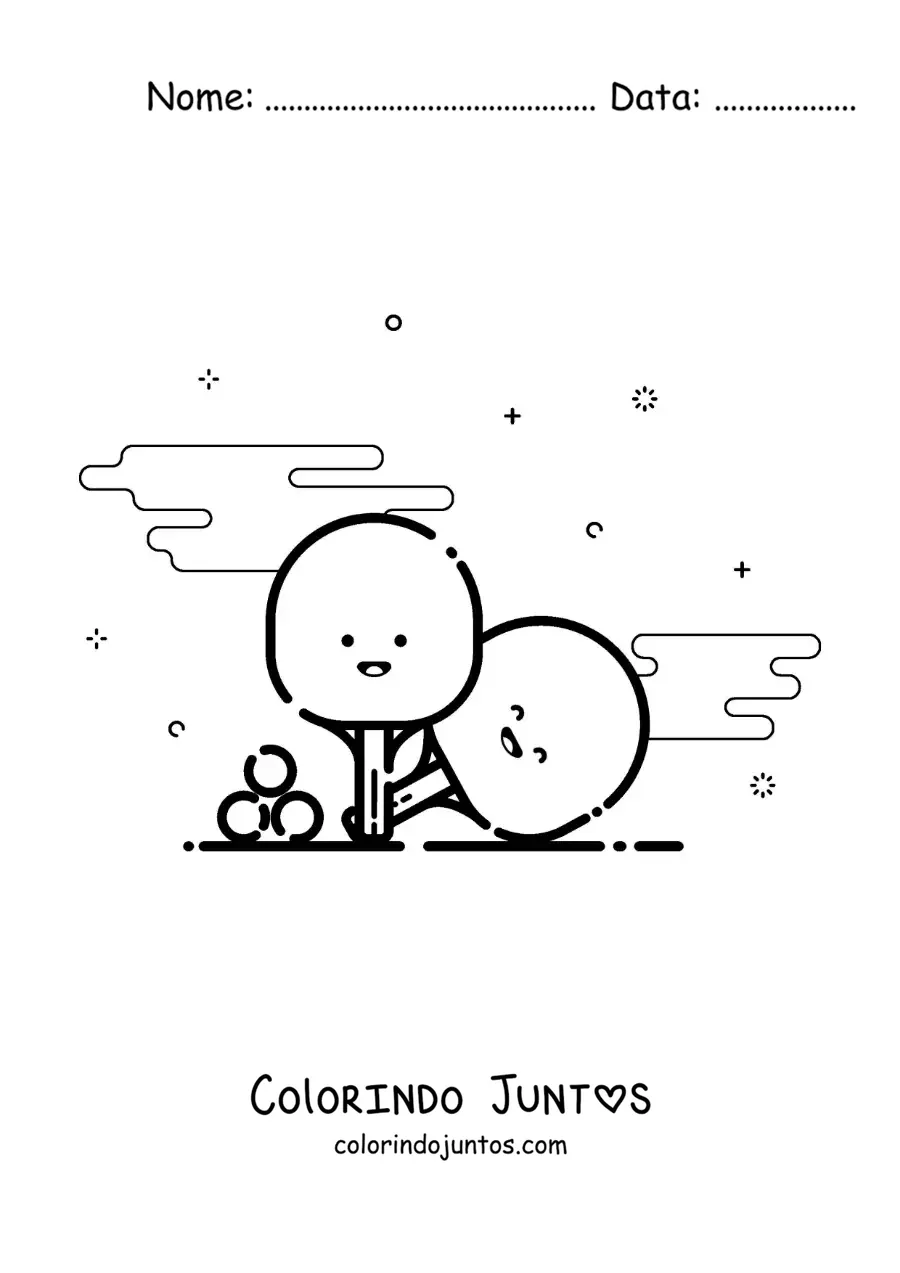 Desenho para colorir de raquetes de pingue-pongue kawaii animadas