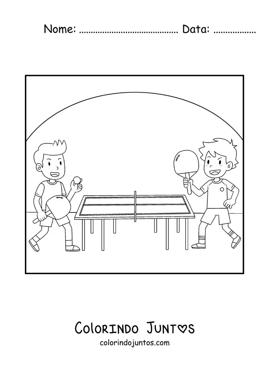 Desenho para colorir de crianças em uma partida de tênis de mesa