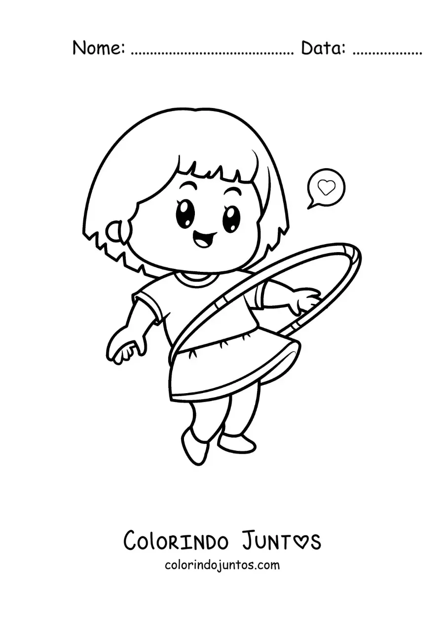 Desenho para colorir de menina brincando com bambolê