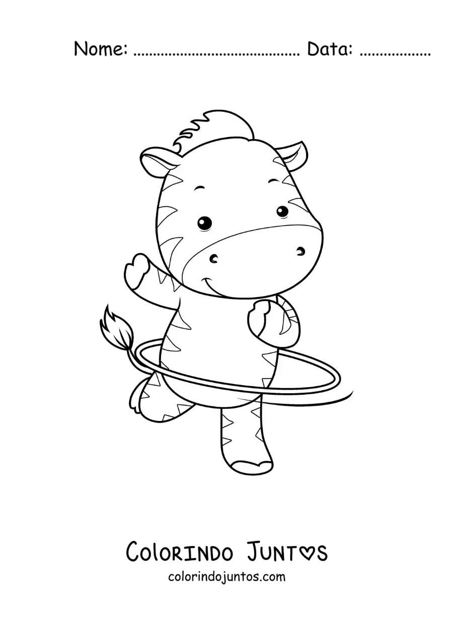 Desenho para colorir de zebra animada com bambolê