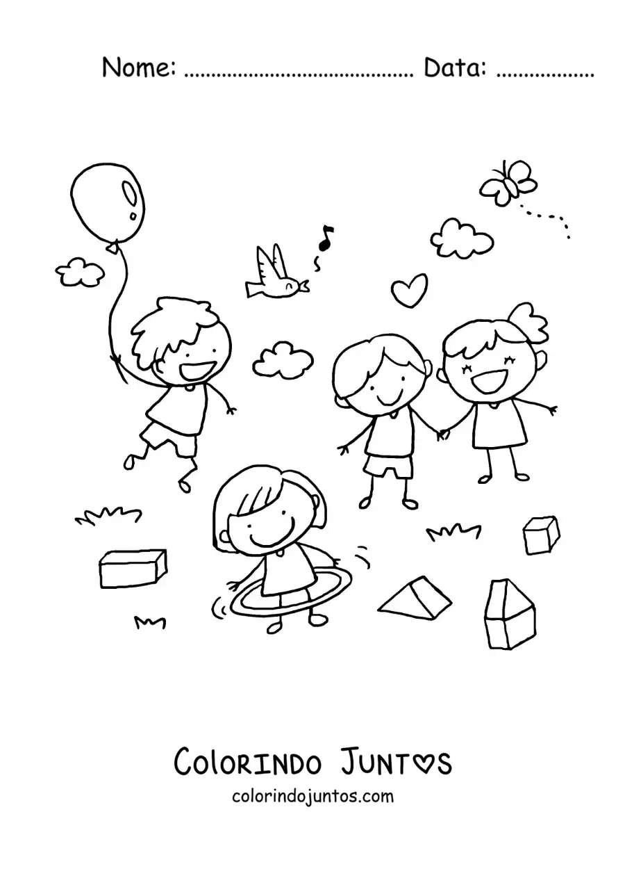 Desenho para colorir de menina no parque brincando com bambolê