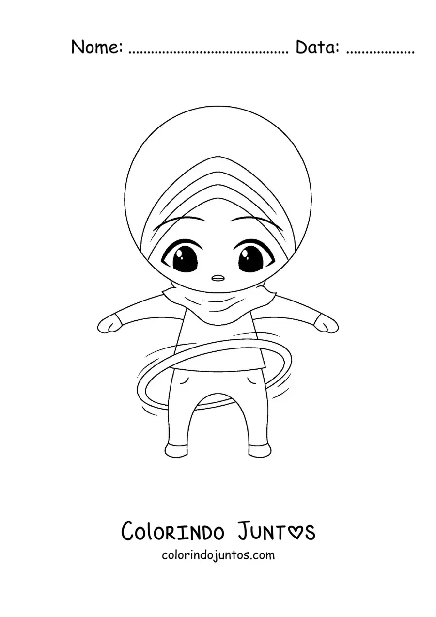 Desenho para colorir de menina muçulmana com bambolê