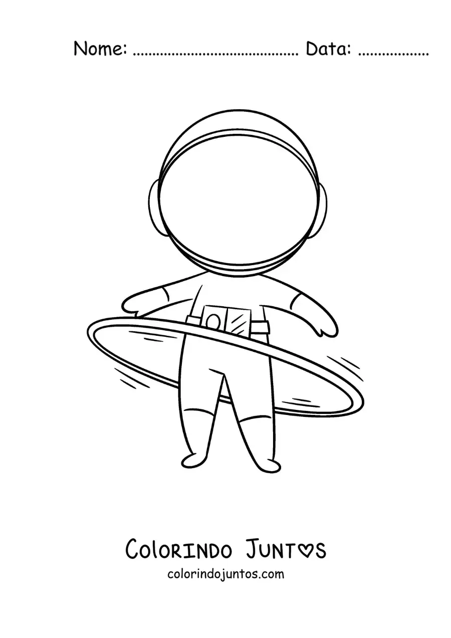 Desenho para colorir de astronauta animado girando um bambolê