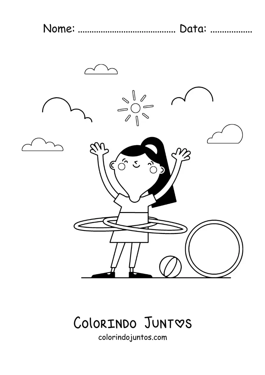 Desenho para colorir de menina no parque dançando com bambolê