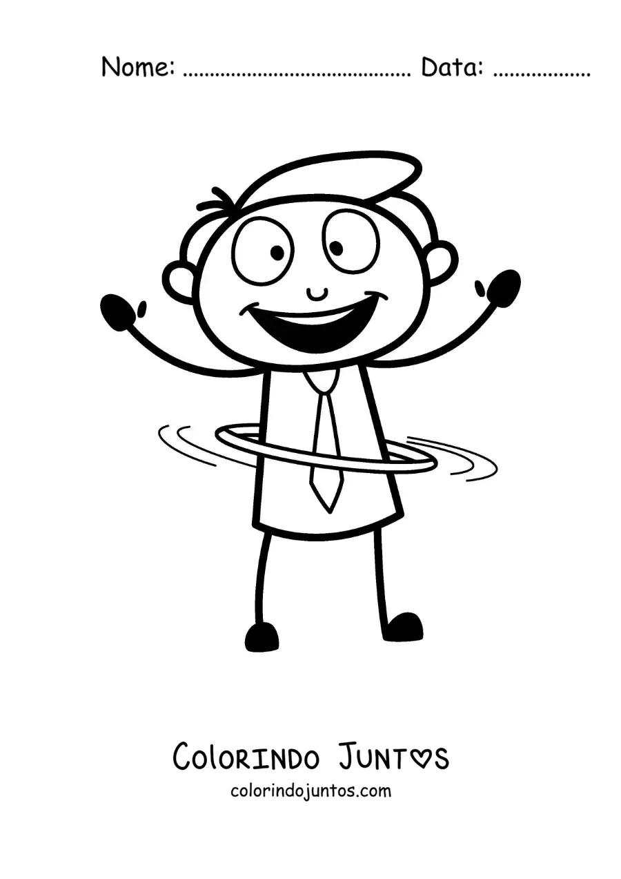 Desenho para colorir de um homem dançando com bambolê em estilo caricatura