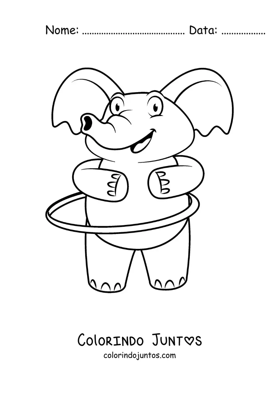 Desenho para colorir de elefante animado com bambolê