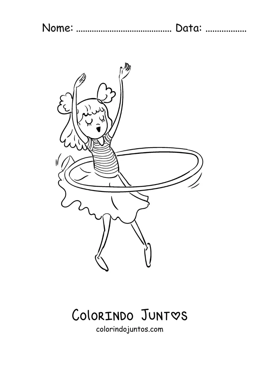 Desenho para colorir de menina dançando com bambolê