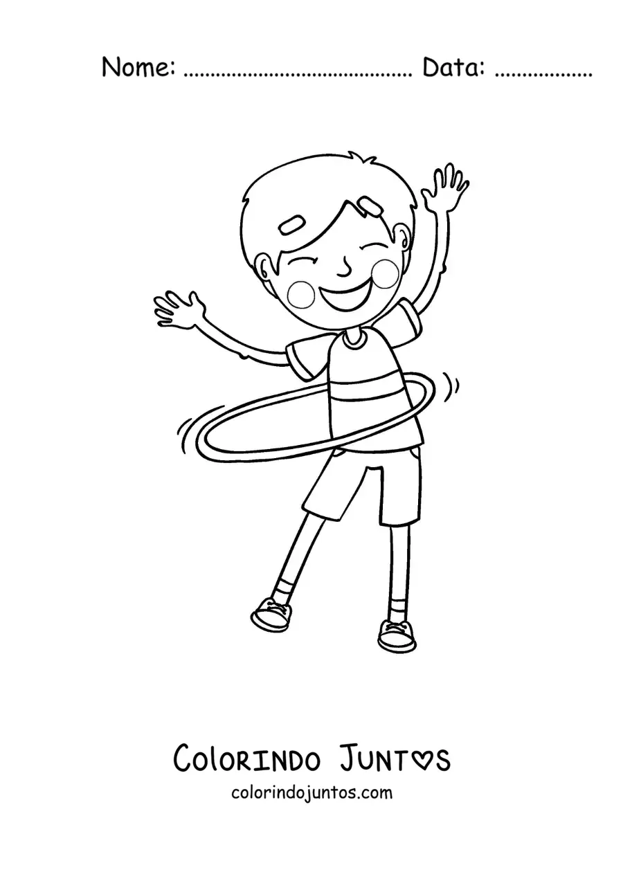 Desenho para colorir de menino girando um bambolê