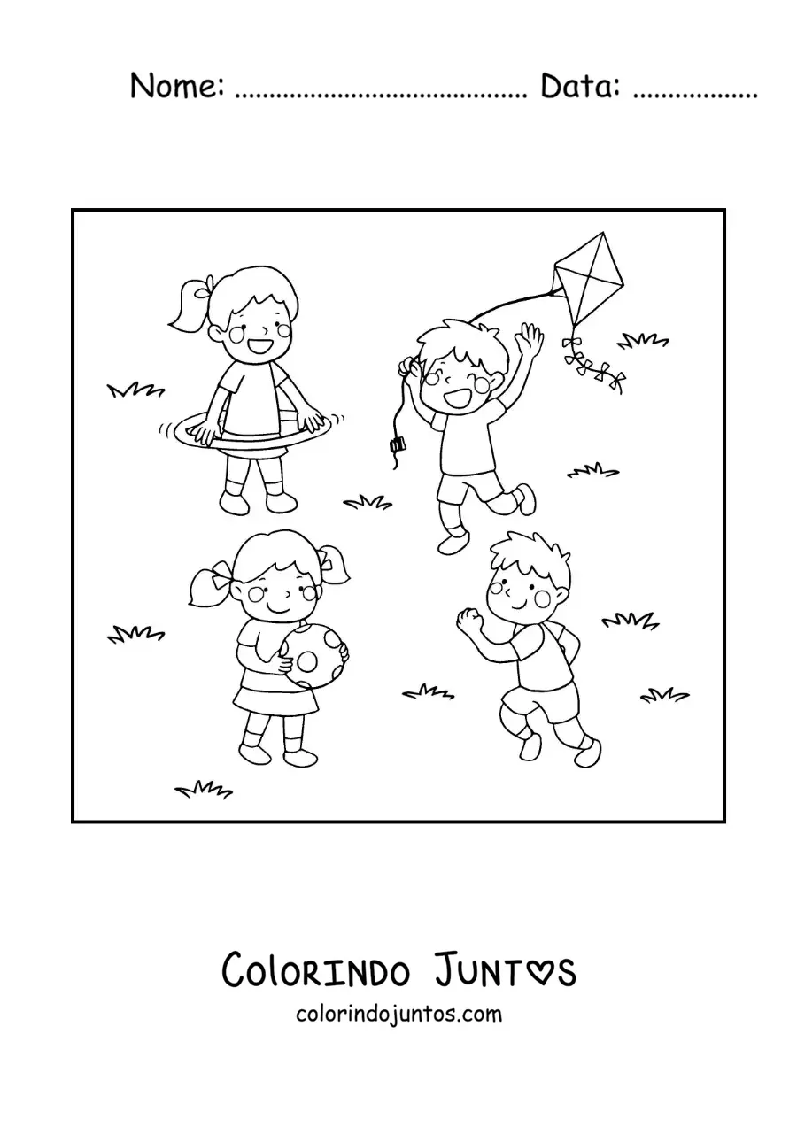Desenho para colorir de menina no parque com um bambolê