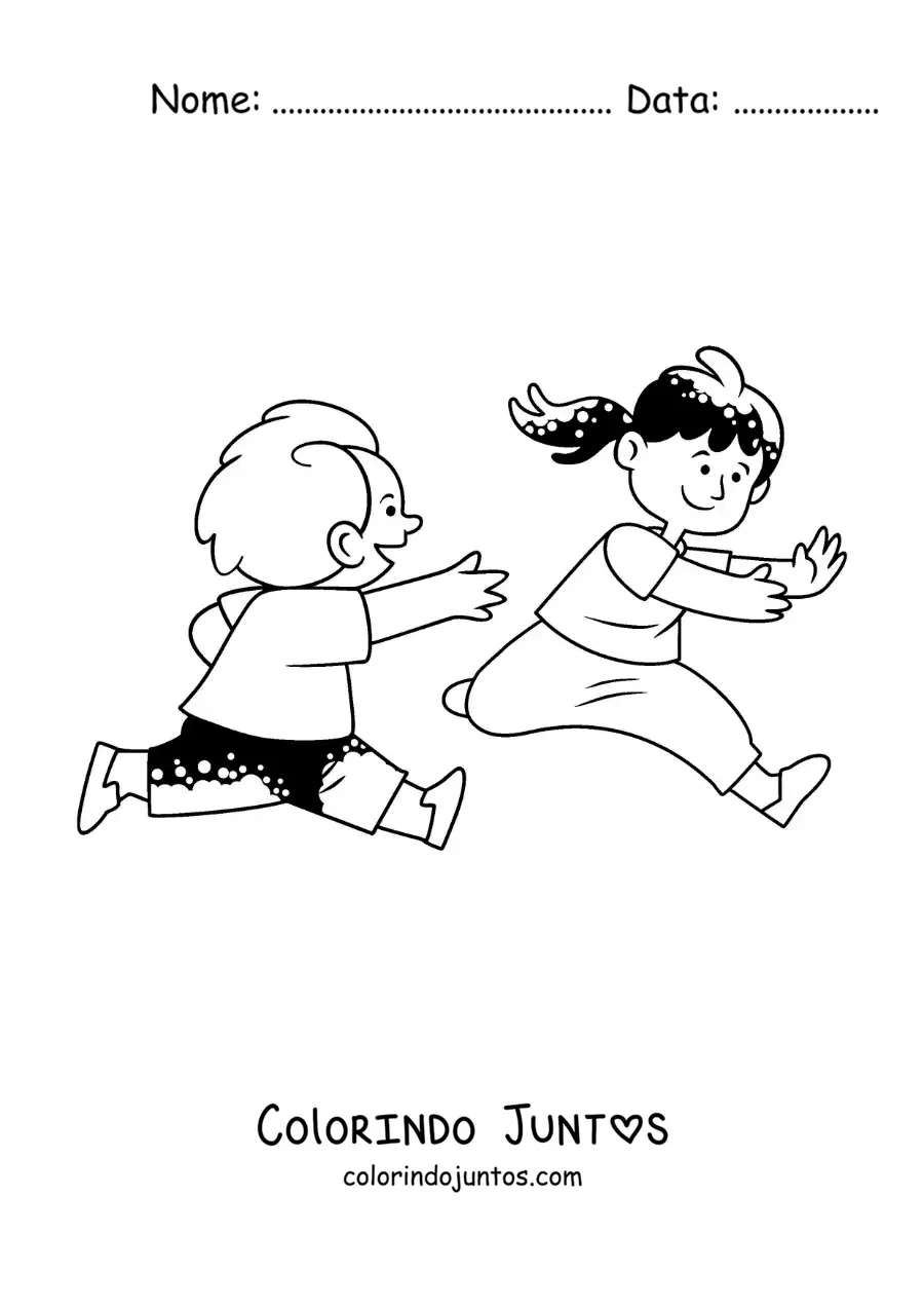 Desenho para colorir de crianças correndo brincando de esconde-esconde