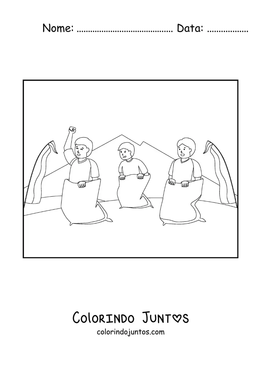 Desenho para colorir de homens em uma corrida de sacos