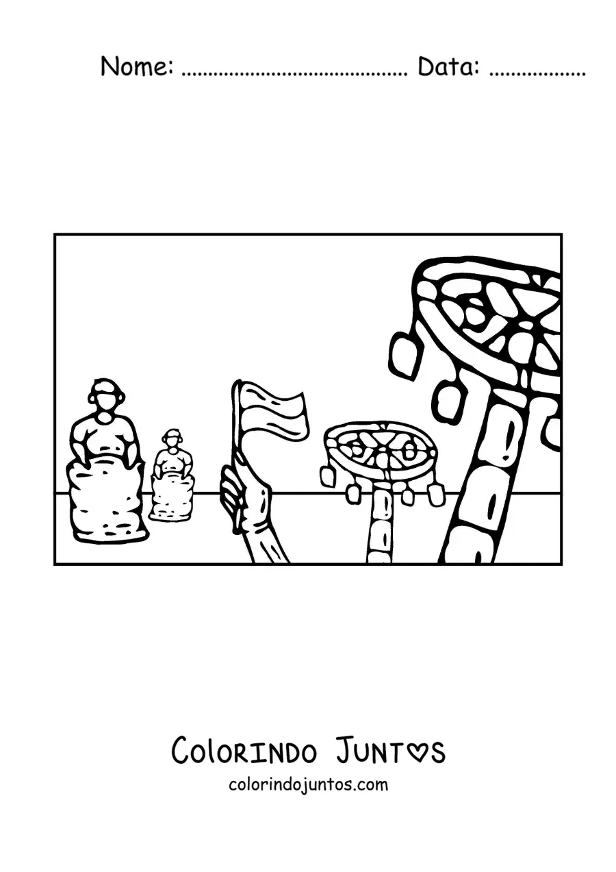 Desenho para colorir de corrida de sacos