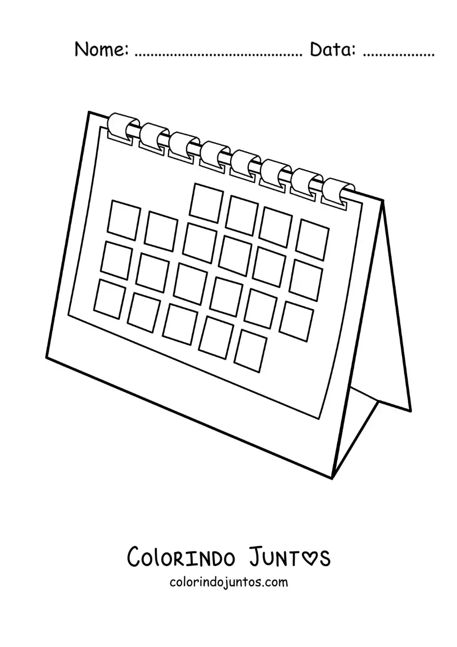 Desenho para colorir de calendário de mesa