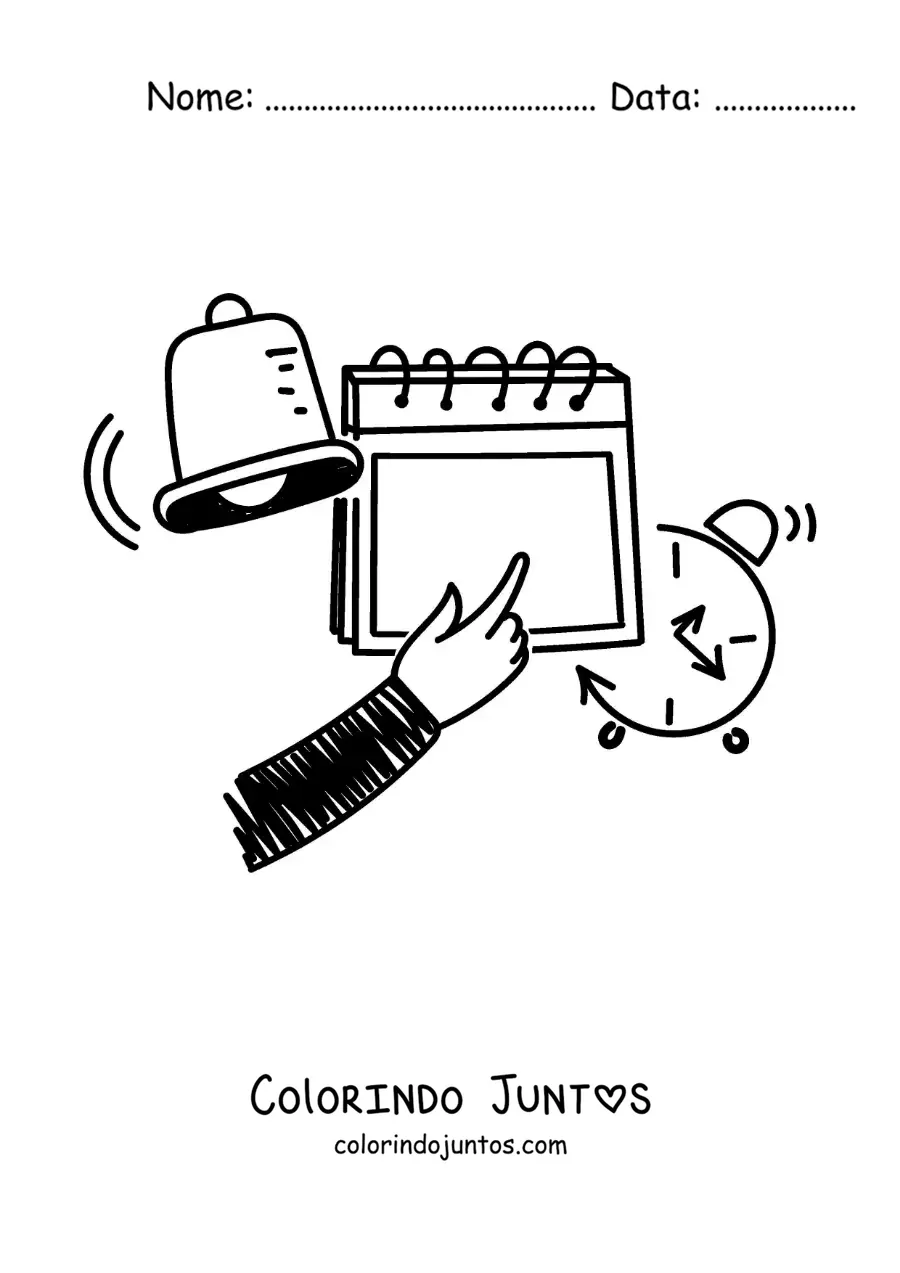 Desenho para colorir de um calendário em estilo caricatura