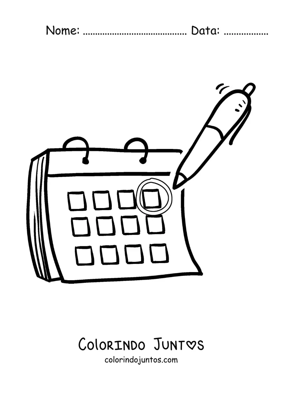 Desenho para colorir de caneta marcando uma data no calendário