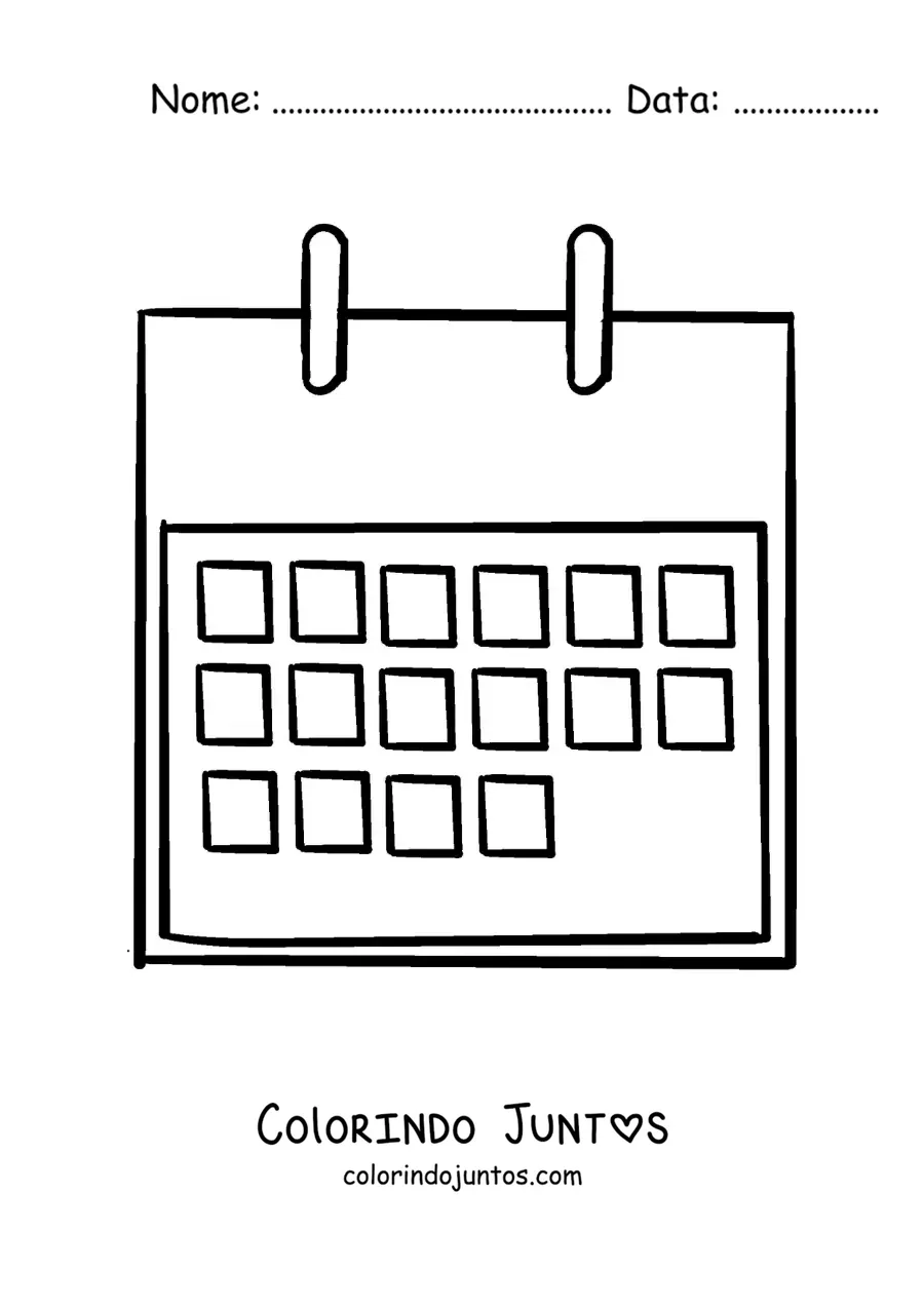 Desenho para colorir de calendário mensal